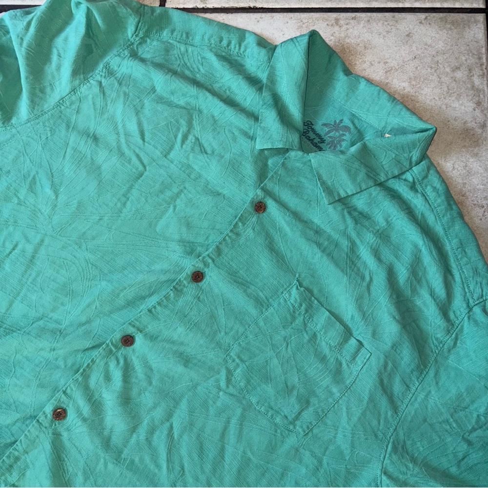 Tommy Bahama XXL 100% Silk Green Palm Shirt Men’s Original Fit Camp Aloha
